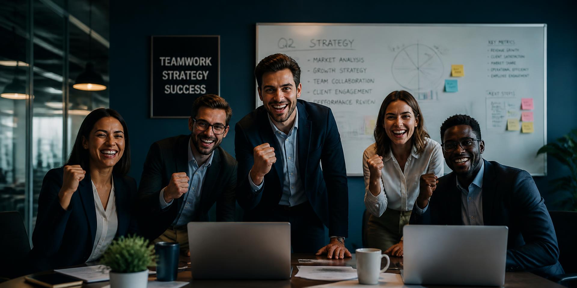 Team celebrating a win in the office